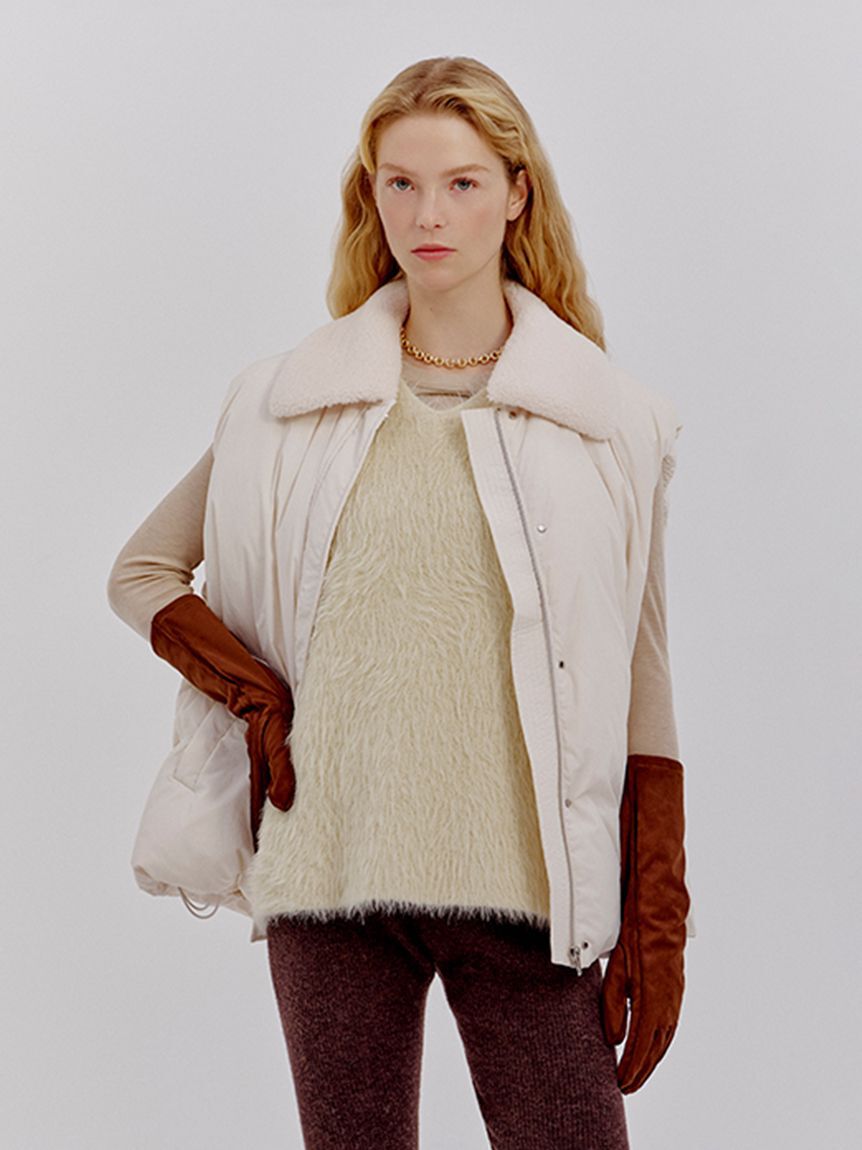 Mila Owen「Vネックシャギーニットベスト」|ニット・セーター|