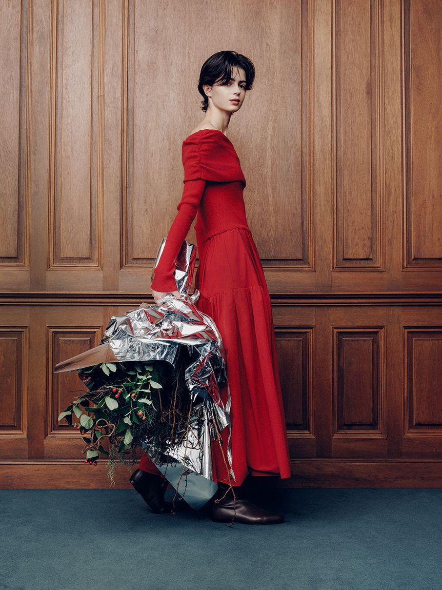 emmi atelier「オフショルニットドッキングワンピース」|ワンピース|