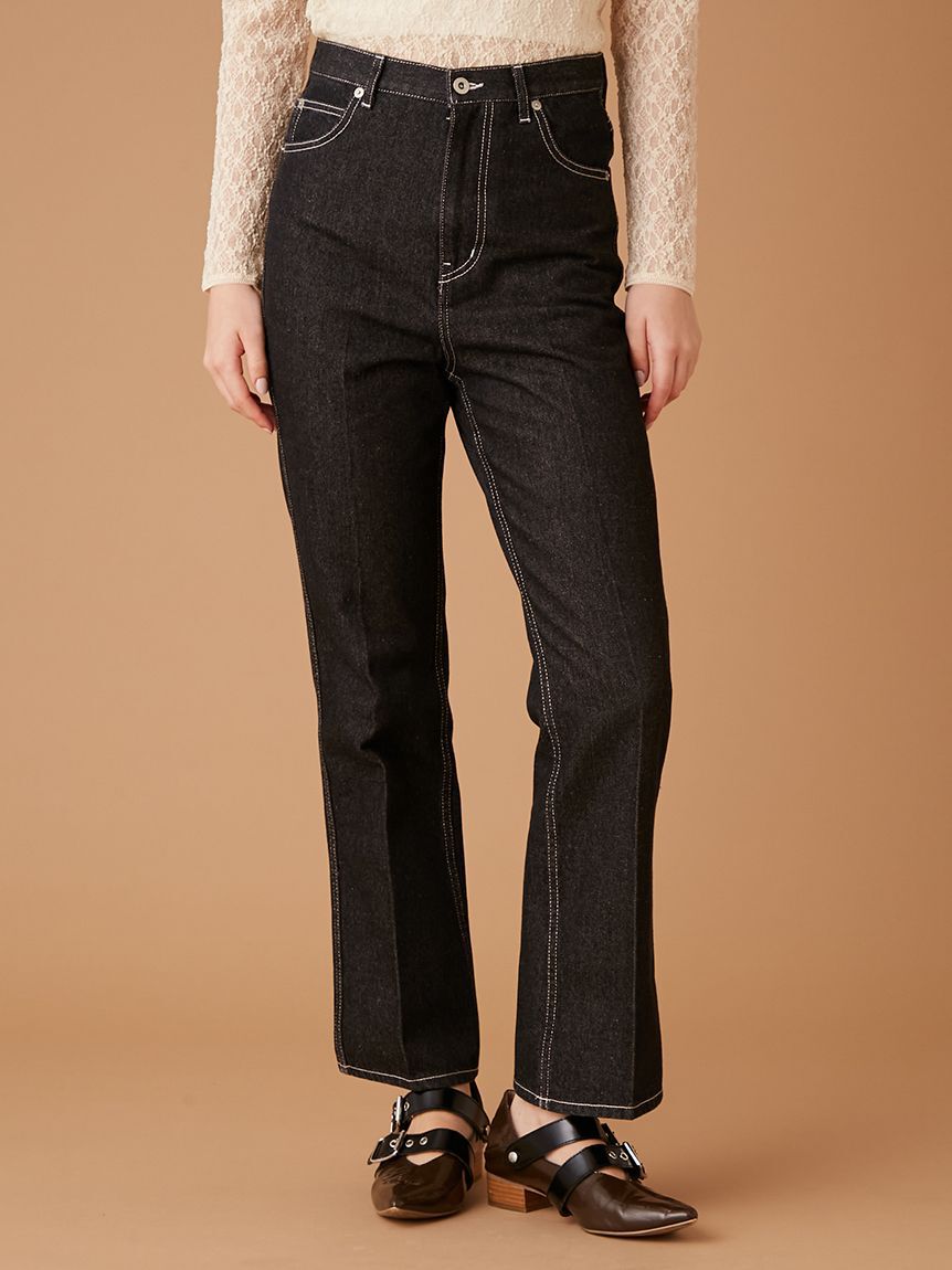 FURFUR「リボンステッチセミフレアデニムパンツ」|デニム|