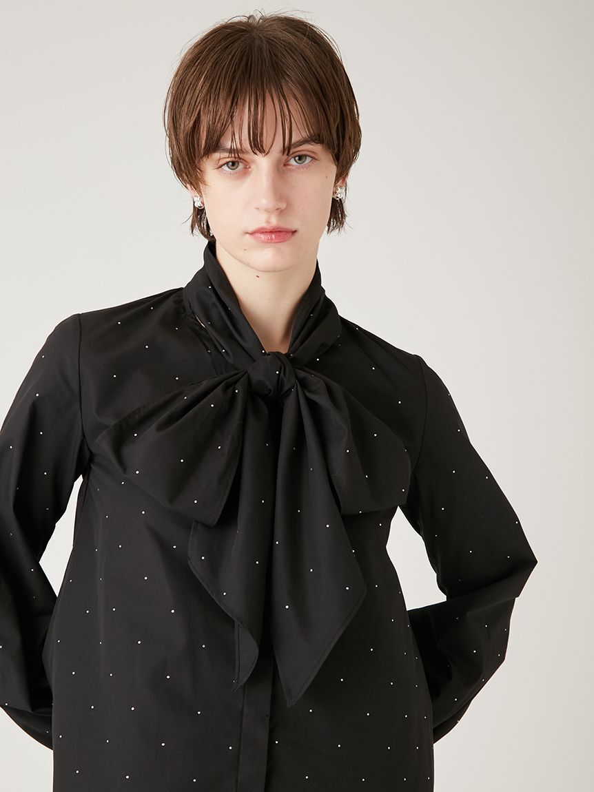 FURFUR「ビジュー付きボウタイブラウス」|シャツ・ブラウス|