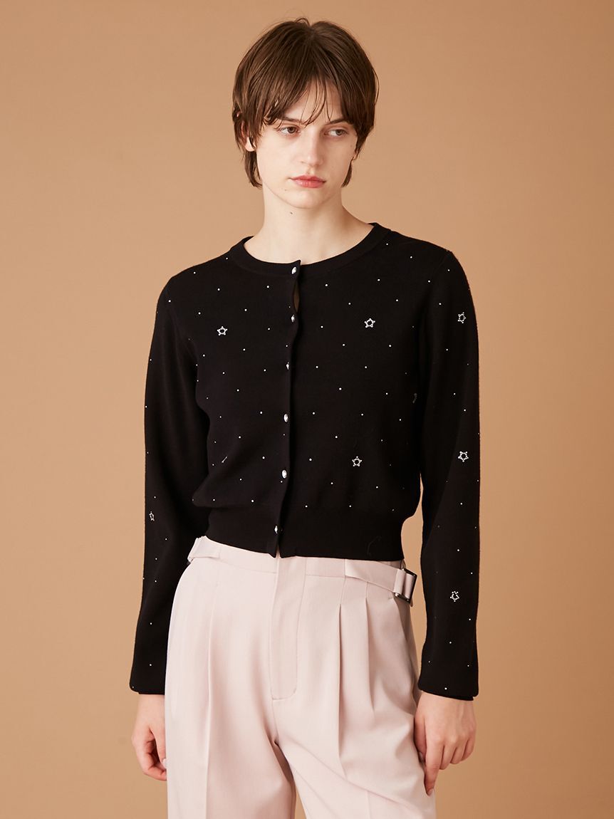 FURFUR「Twilightラインストーンクルーネックカーディガン」|カーディガン|BLK