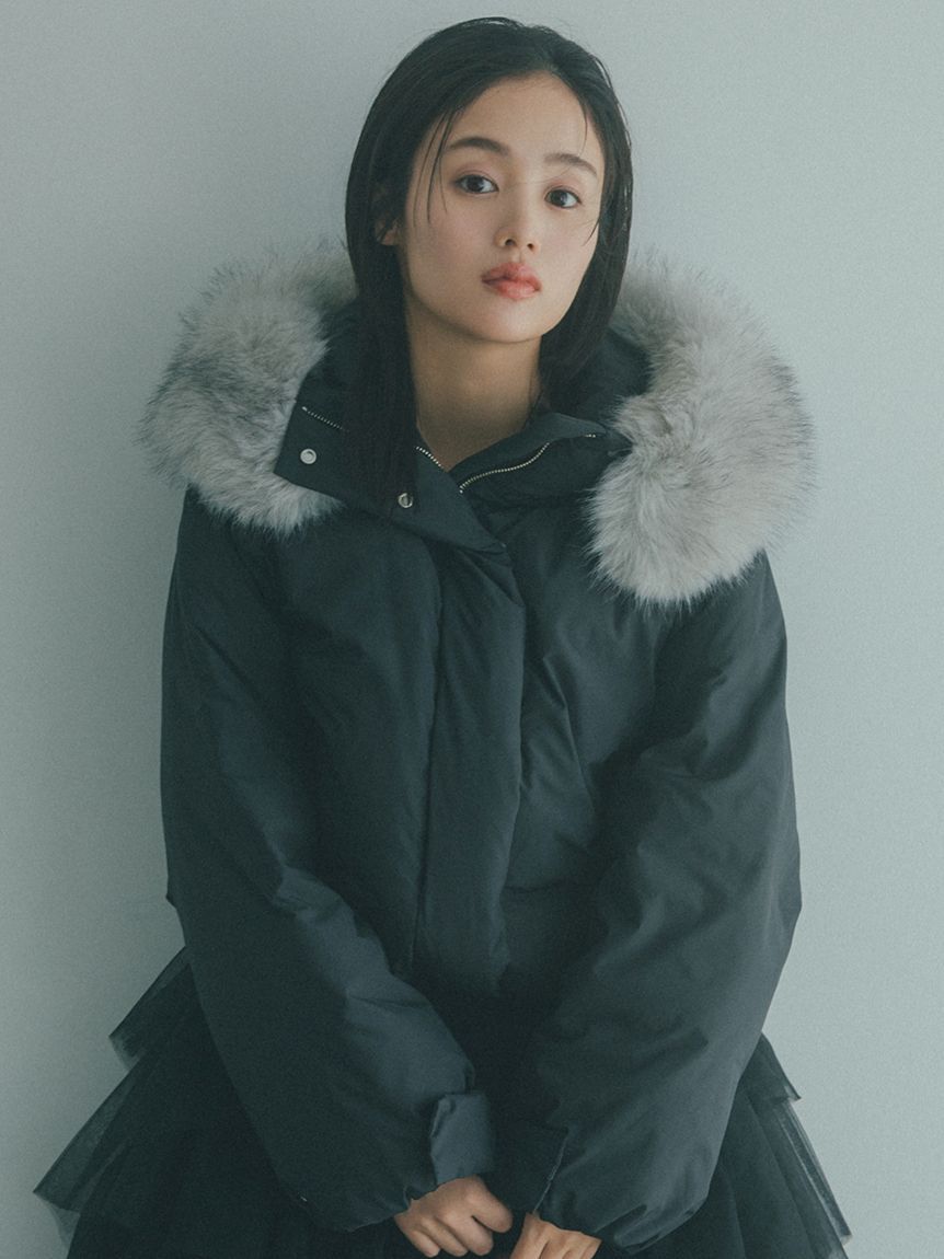 SNIDEL「【WEB限定カラーあり】西川フードファーショートダウン」|ダウン|BLK