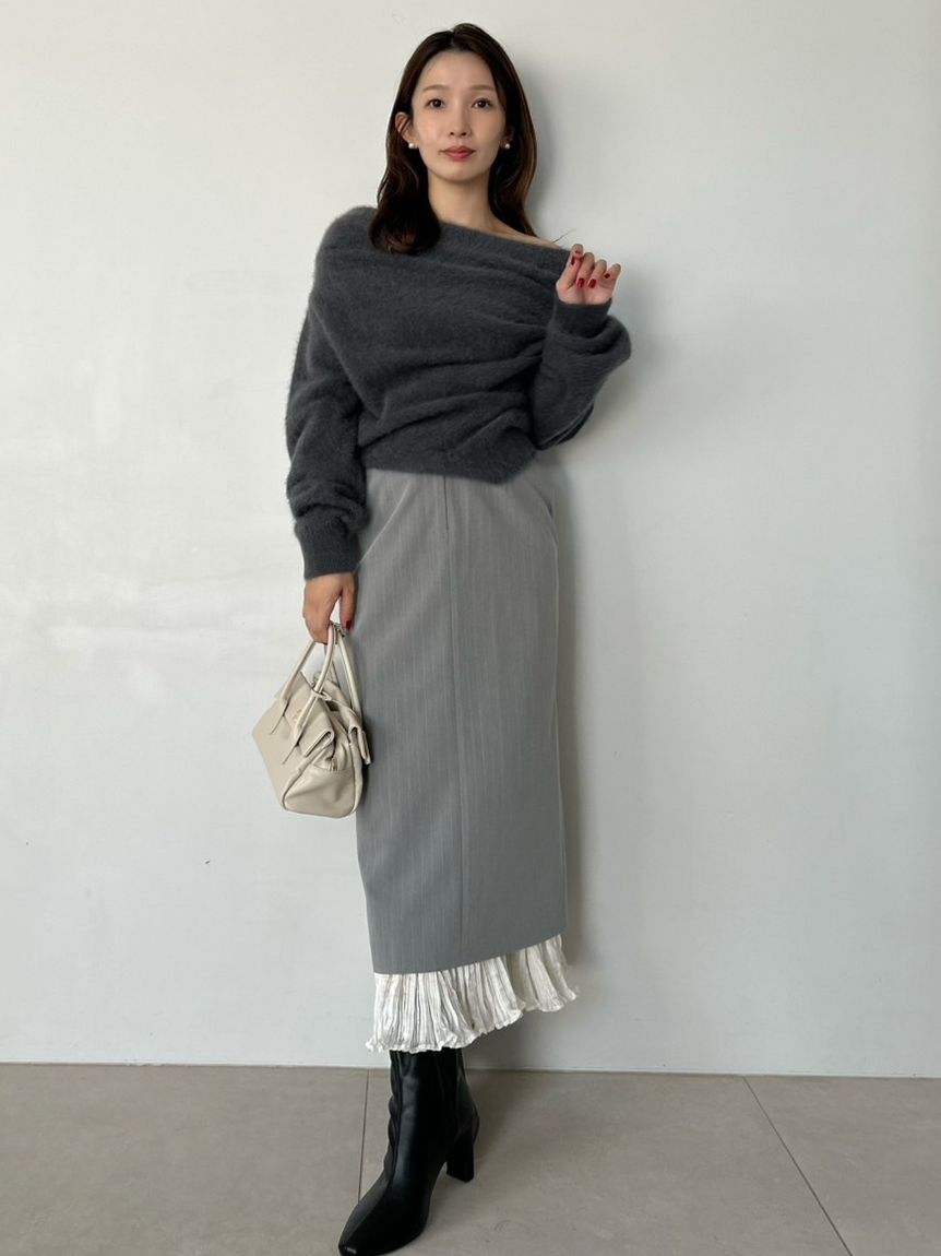 SNIDEL「【HIGH QUALITY/カンヘウォン着用】フォックスカシミヤオフショルプルオーバー」|ニット・セーター|