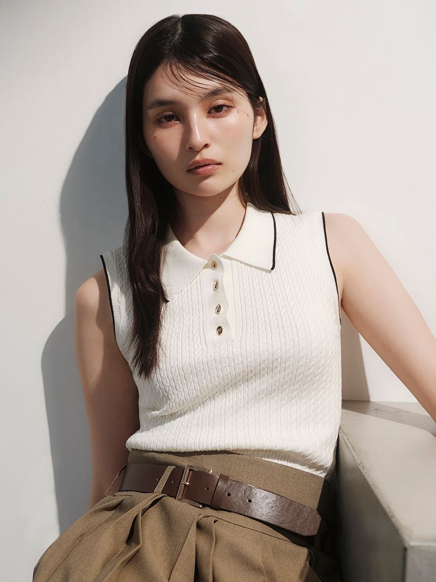 FRAY I.D「ノースリーブケーブルニットポロ／ウォッシャブル」|ポロシャツ|