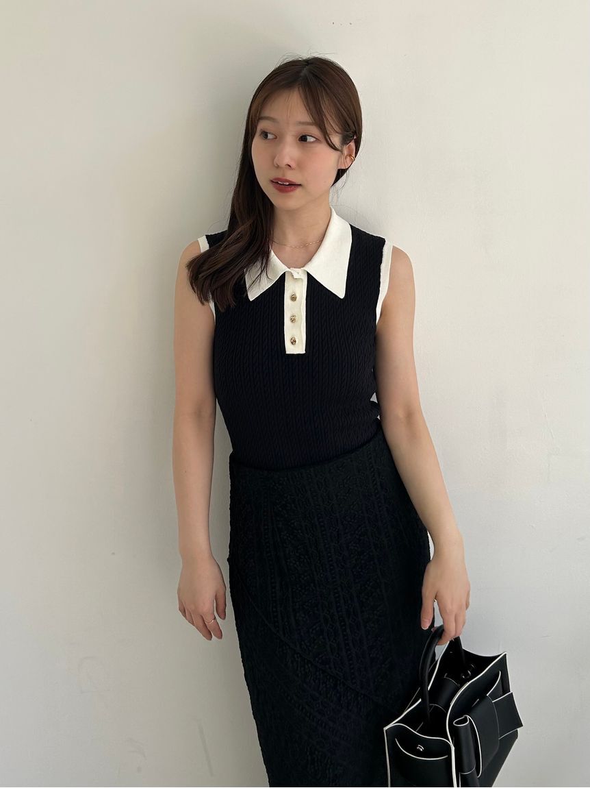 FRAY I.D「ノースリーブケーブルニットポロ／ウォッシャブル」|ポロシャツ|