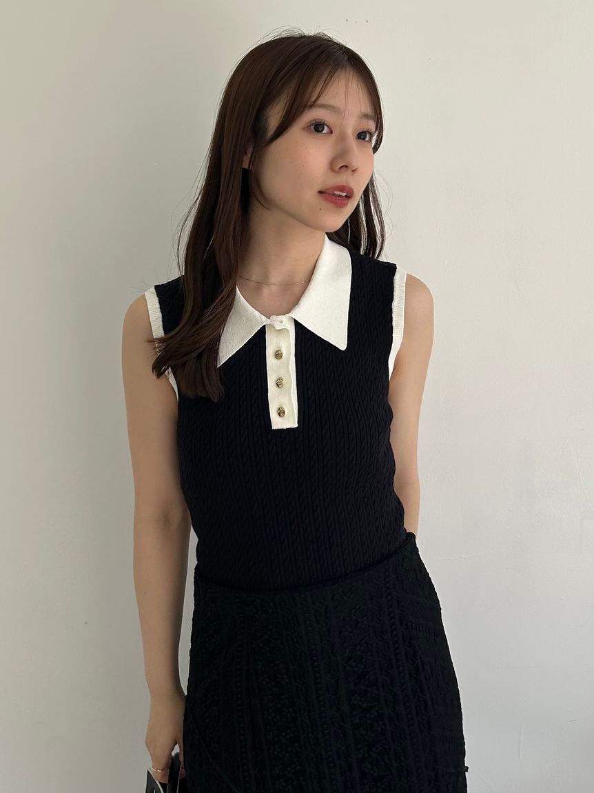 FRAY I.D「ノースリーブケーブルニットポロ／ウォッシャブル」|ポロシャツ|