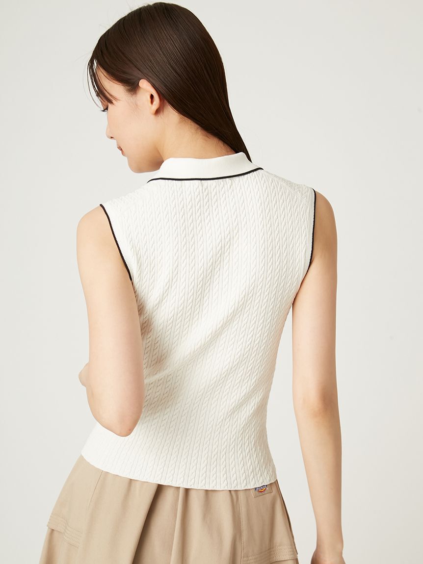 FRAY I.D「ノースリーブケーブルニットポロ／ウォッシャブル」|ポロシャツ|