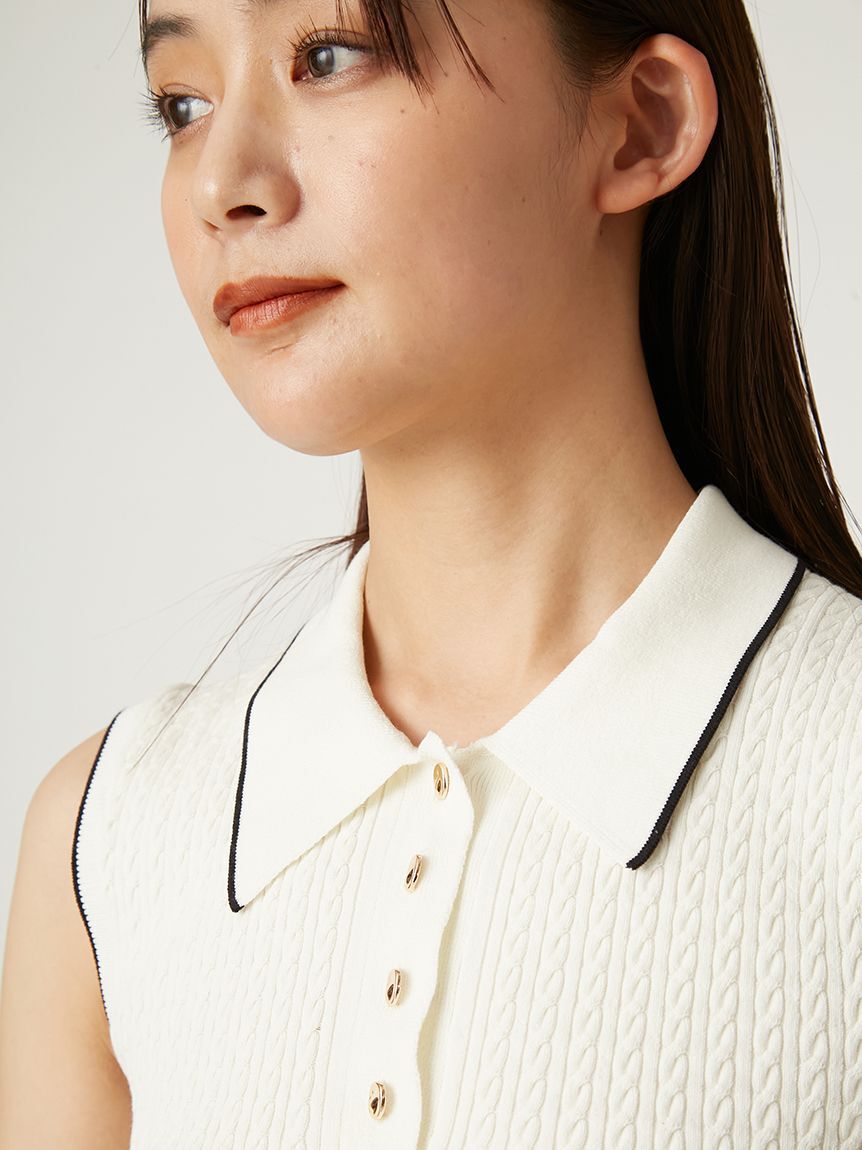 FRAY I.D「ノースリーブケーブルニットポロ／ウォッシャブル」|ポロシャツ|