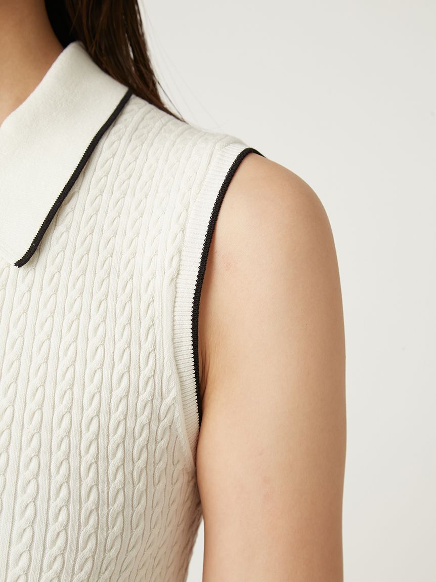 FRAY I.D「ノースリーブケーブルニットポロ／ウォッシャブル」|ポロシャツ|