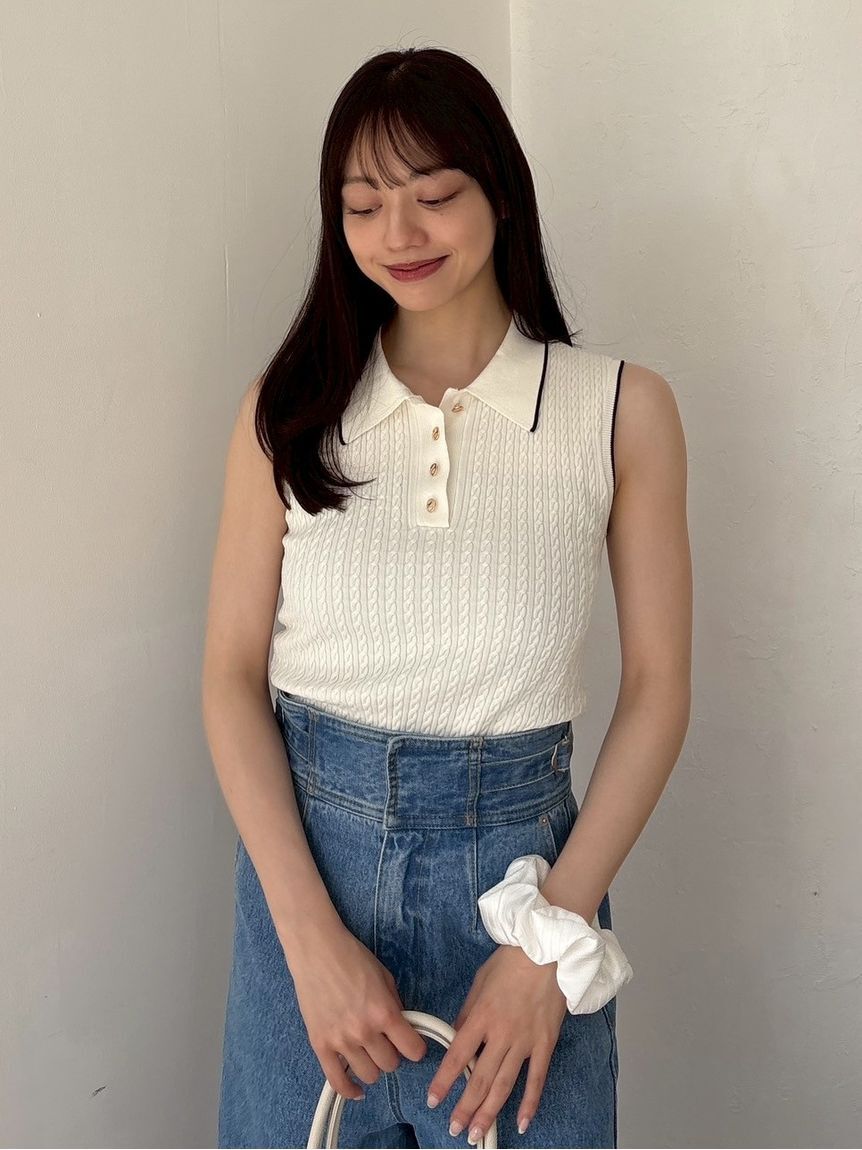 FRAY I.D「ノースリーブケーブルニットポロ／ウォッシャブル」|ポロシャツ|