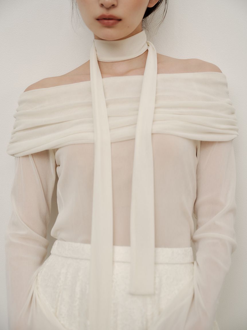 FRAY I.D「オフショルフロッキーチュールトップス」|Tシャツ・カットソー|