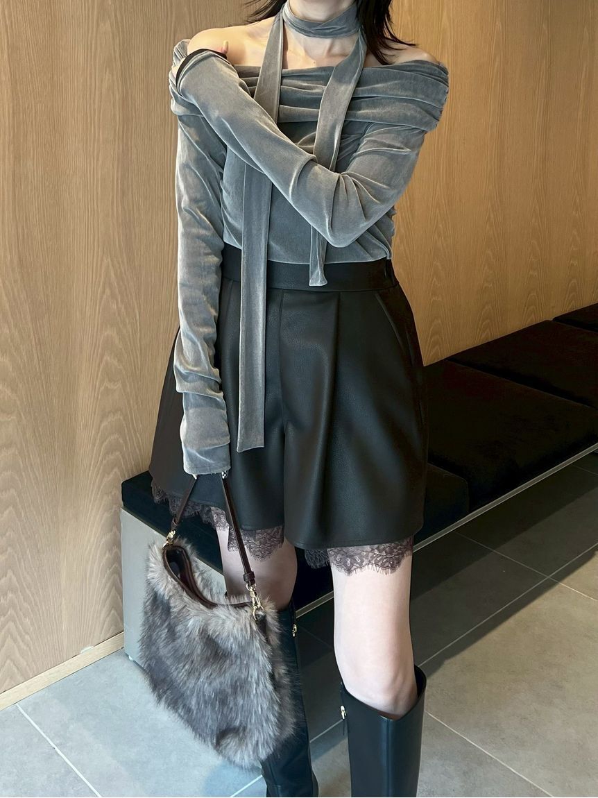 FRAY I.D「オフショルフロッキーチュールトップス」|Tシャツ・カットソー|