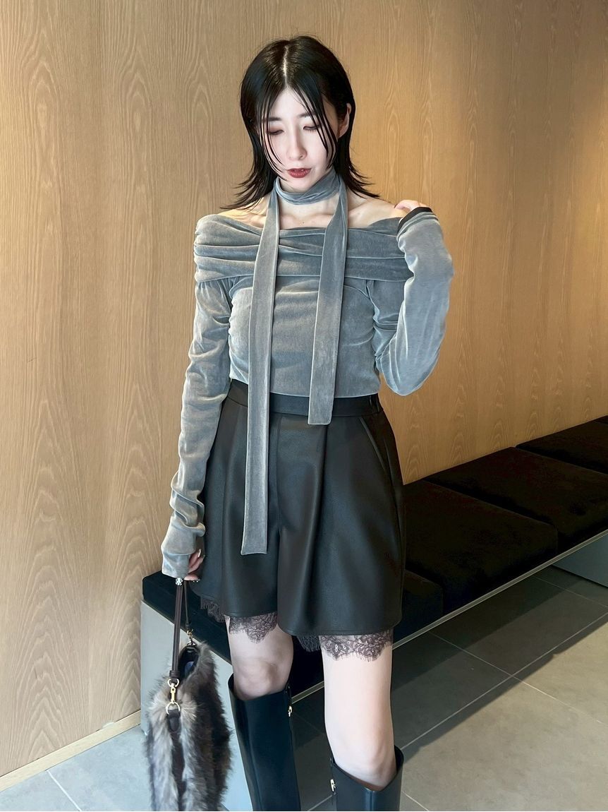 FRAY I.D「オフショルフロッキーチュールトップス」|Tシャツ・カットソー|