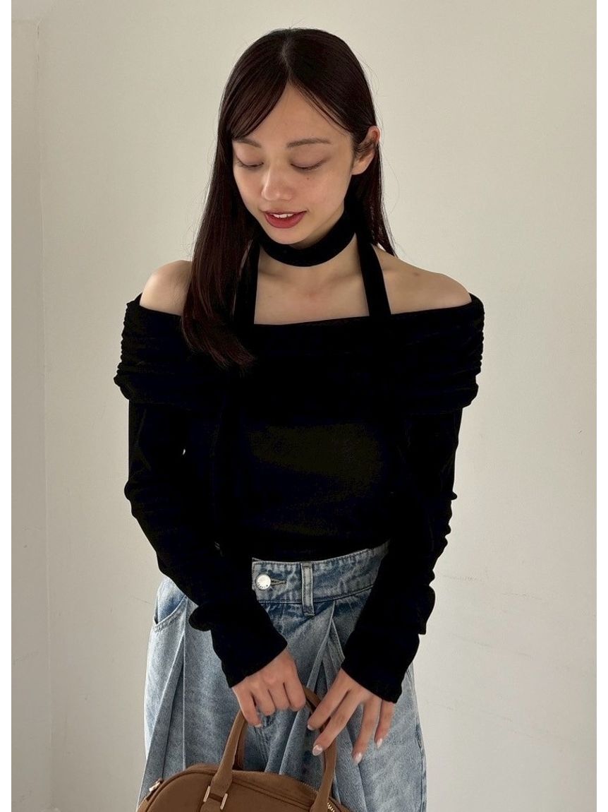 FRAY I.D「オフショルフロッキーチュールトップス」|Tシャツ・カットソー|
