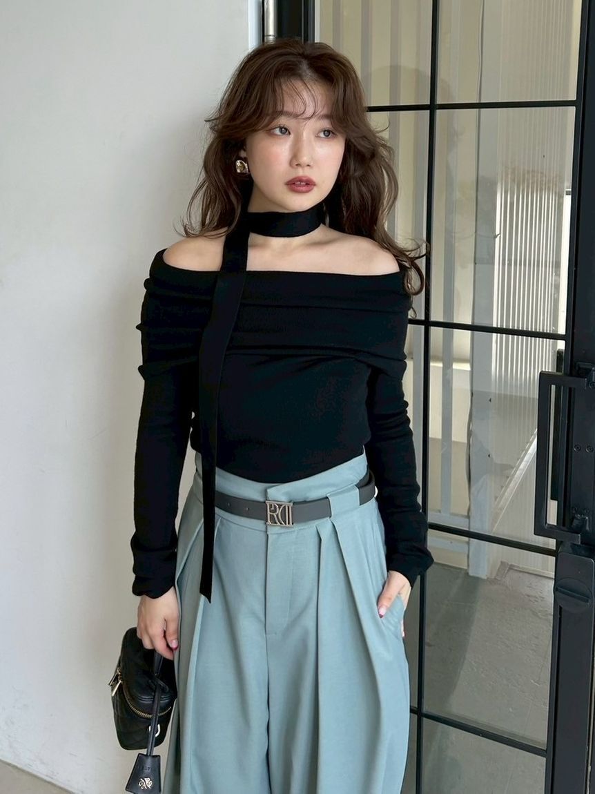 FRAY I.D「オフショルフロッキーチュールトップス」|Tシャツ・カットソー|