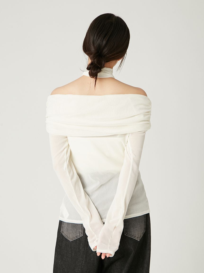 FRAY I.D「オフショルフロッキーチュールトップス」|Tシャツ・カットソー|