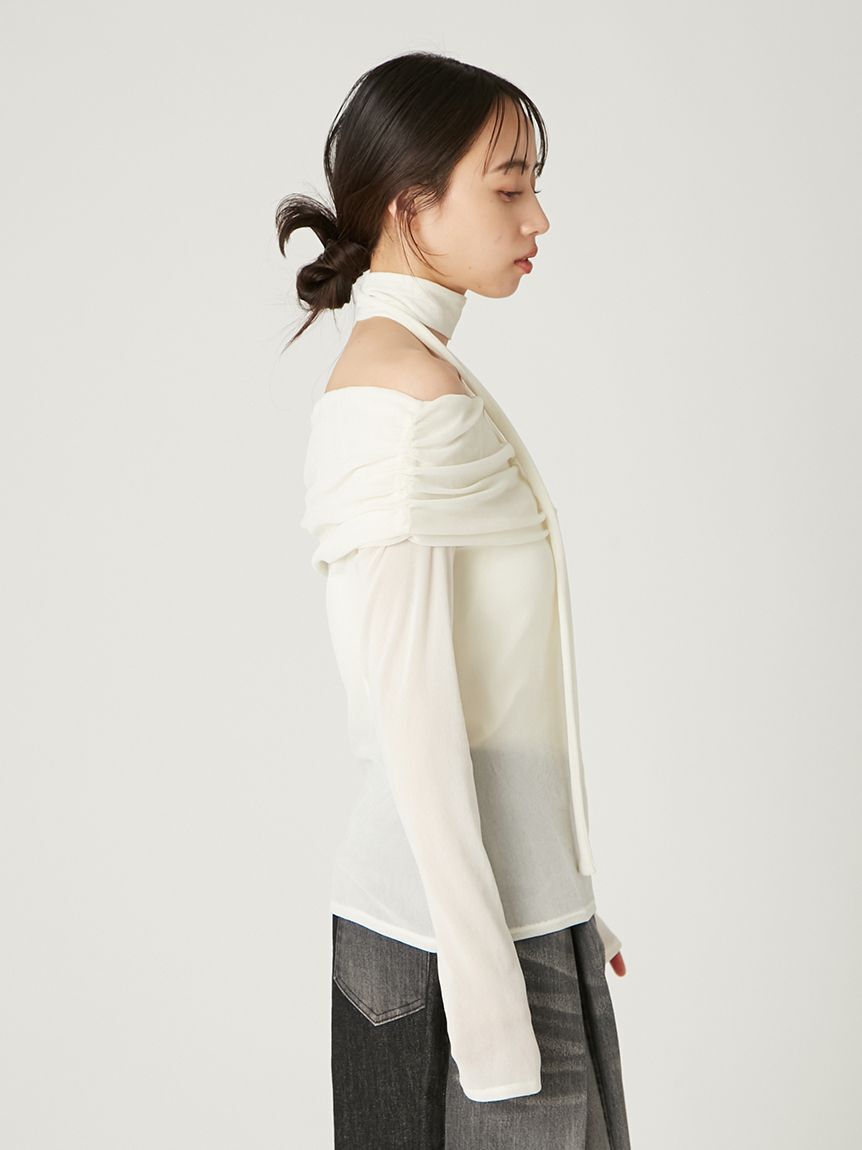 FRAY I.D「オフショルフロッキーチュールトップス」|Tシャツ・カットソー|