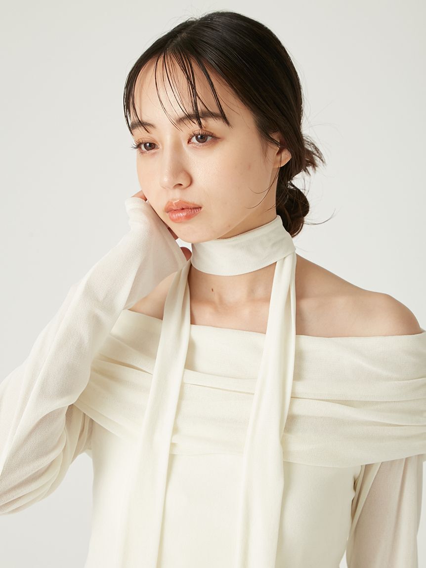 FRAY I.D「オフショルフロッキーチュールトップス」|Tシャツ・カットソー|