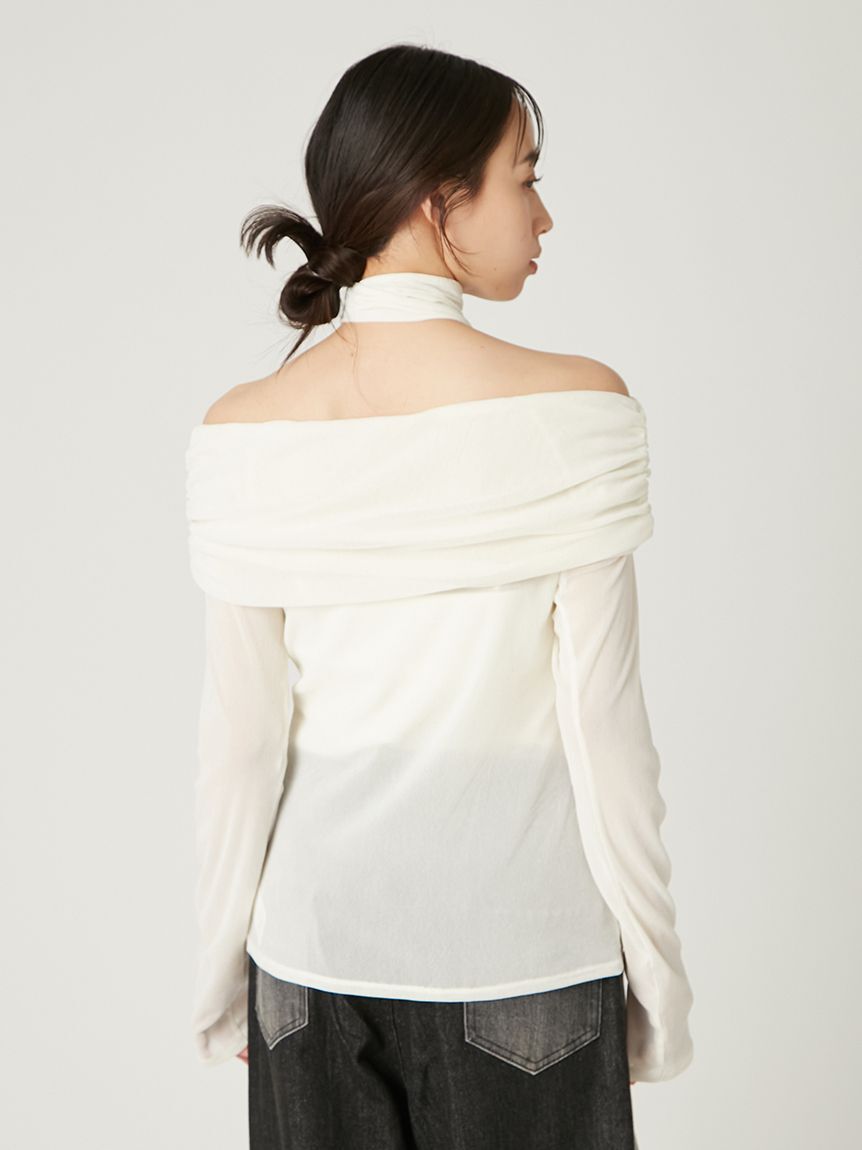 FRAY I.D「オフショルフロッキーチュールトップス」|Tシャツ・カットソー|