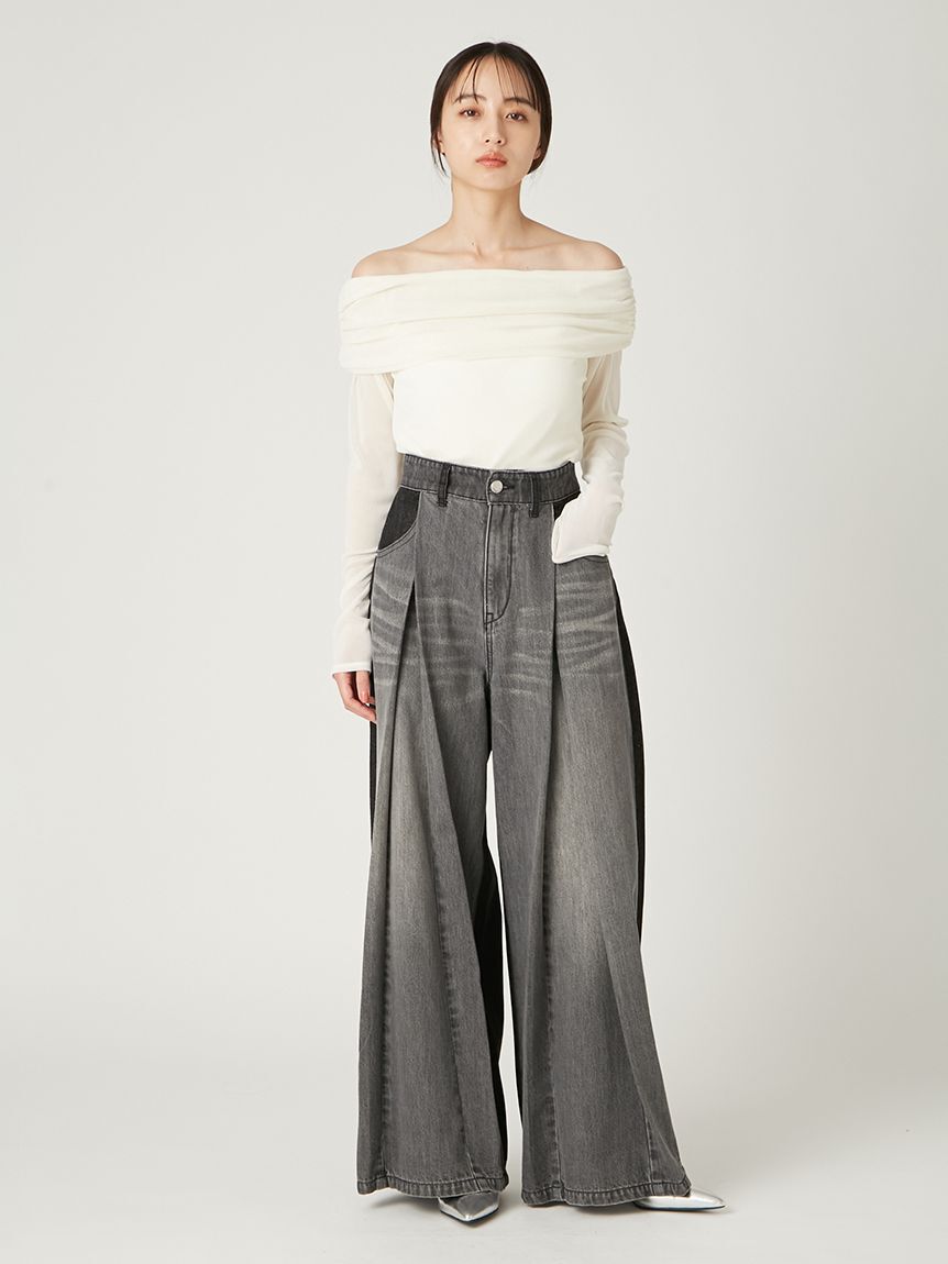FRAY I.D「ボックスタックワイドデニムパンツ」|デニム|