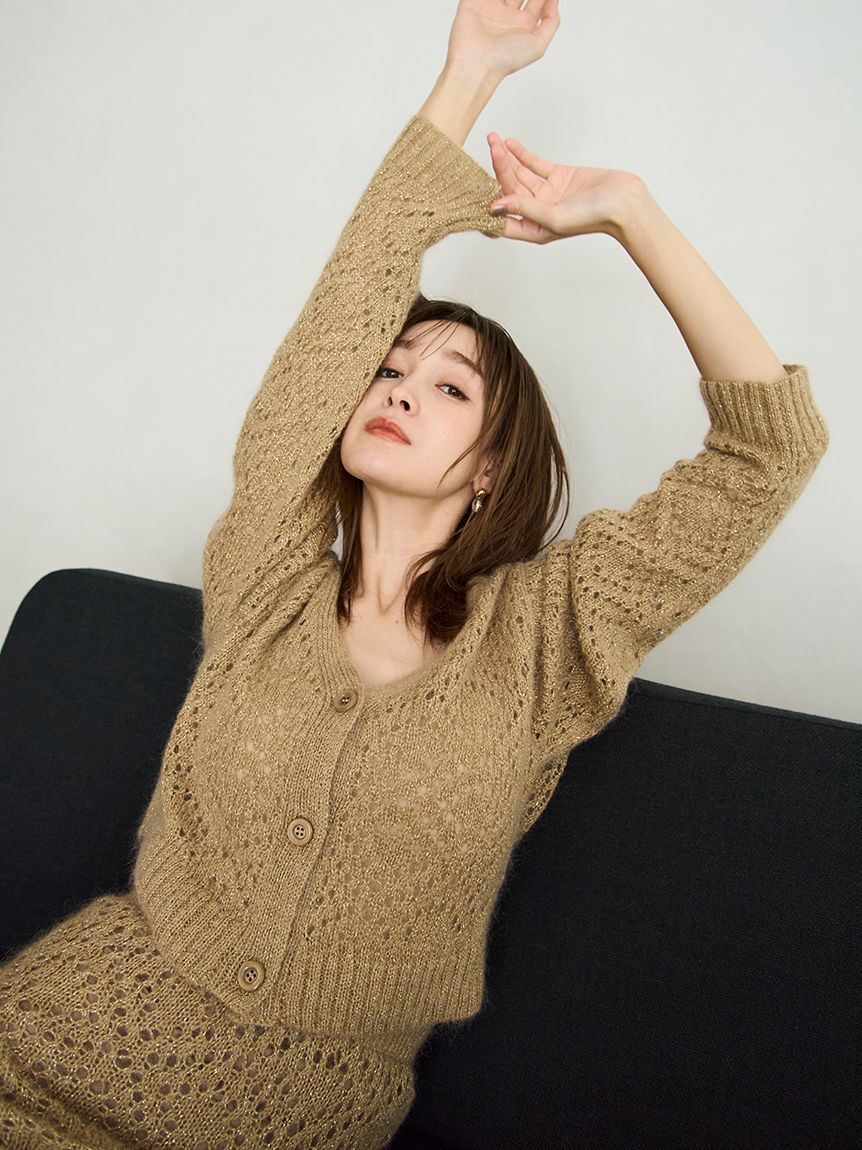 FRAY I.D「モヘアミックスラメニットカーディガン」|カーディガン|BEG