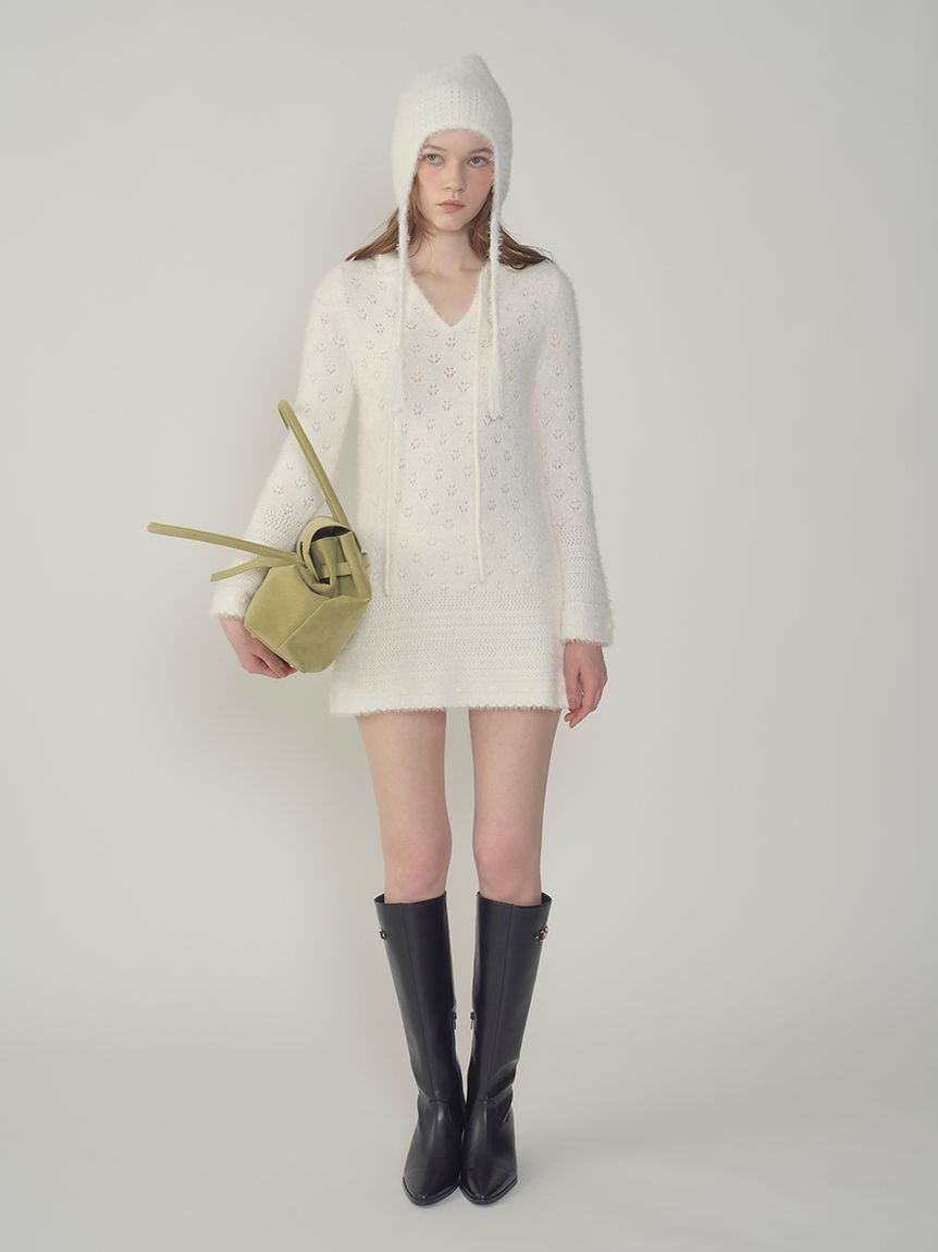 LILY BROWN「フェザークロシェットニットミニワンピース」|ワンピース|WHT