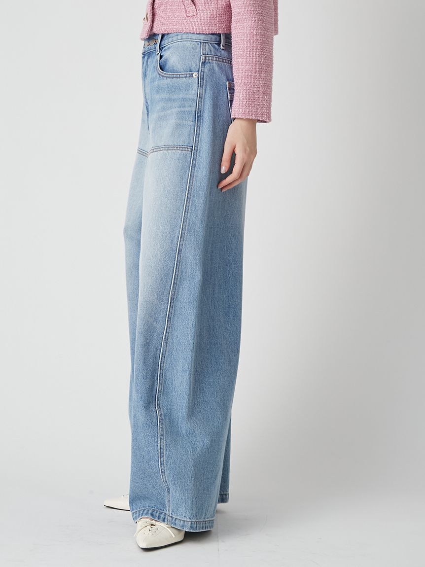 LILY BROWN「【WEB限定00サイズ】ダブルニーカーブワイドデニムパンツ」|デニム|