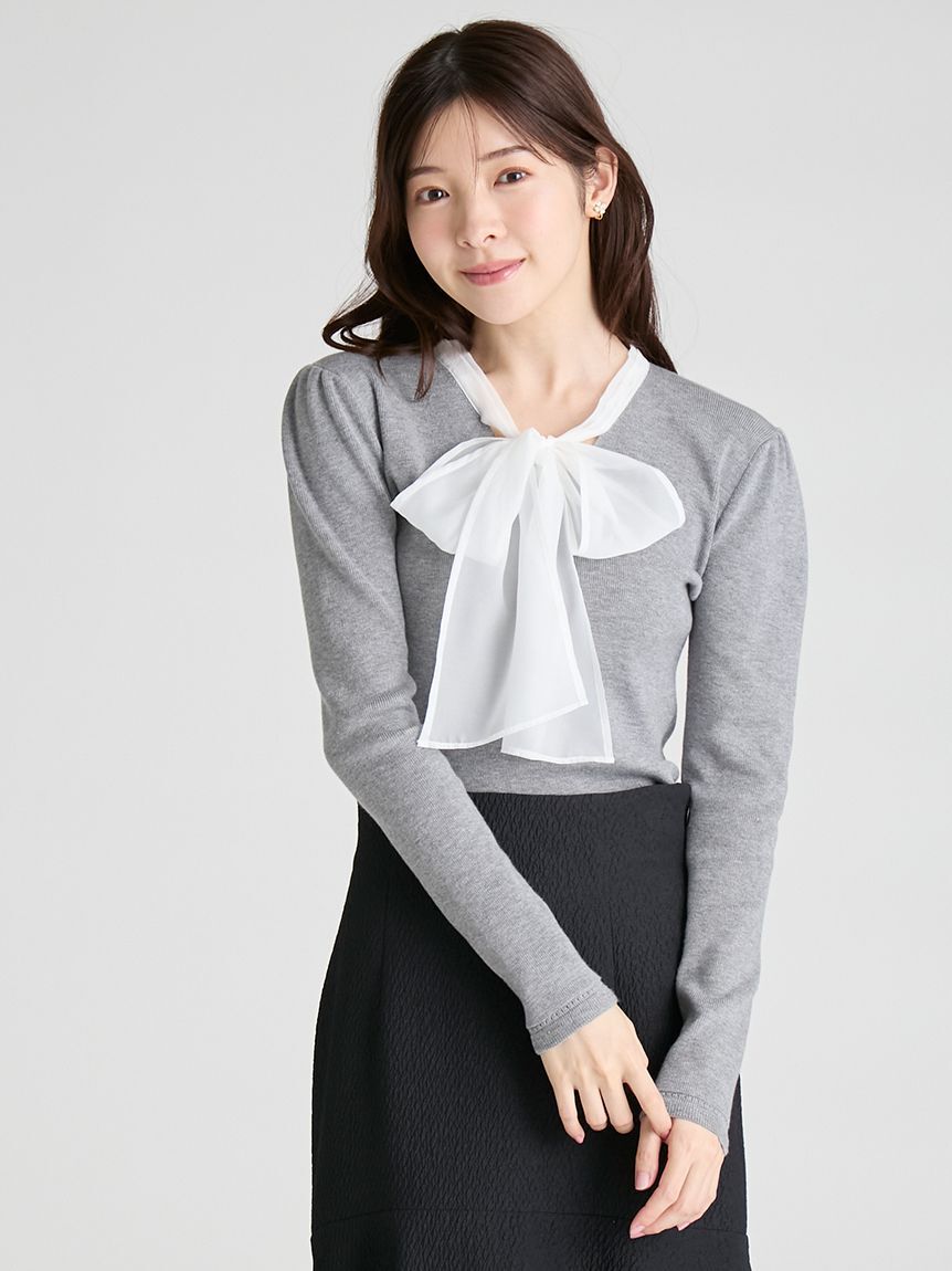 CELFORD「【ウォッシャブル】シルクブレンドボウタイニットプルオーバー」|ニット・セーター|