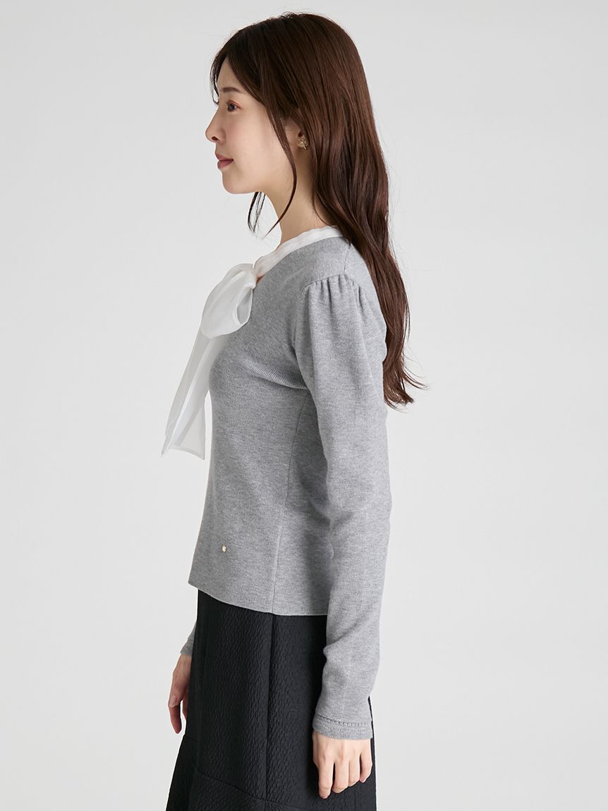 CELFORD「【ウォッシャブル】シルクブレンドボウタイニットプルオーバー」|ニット・セーター|