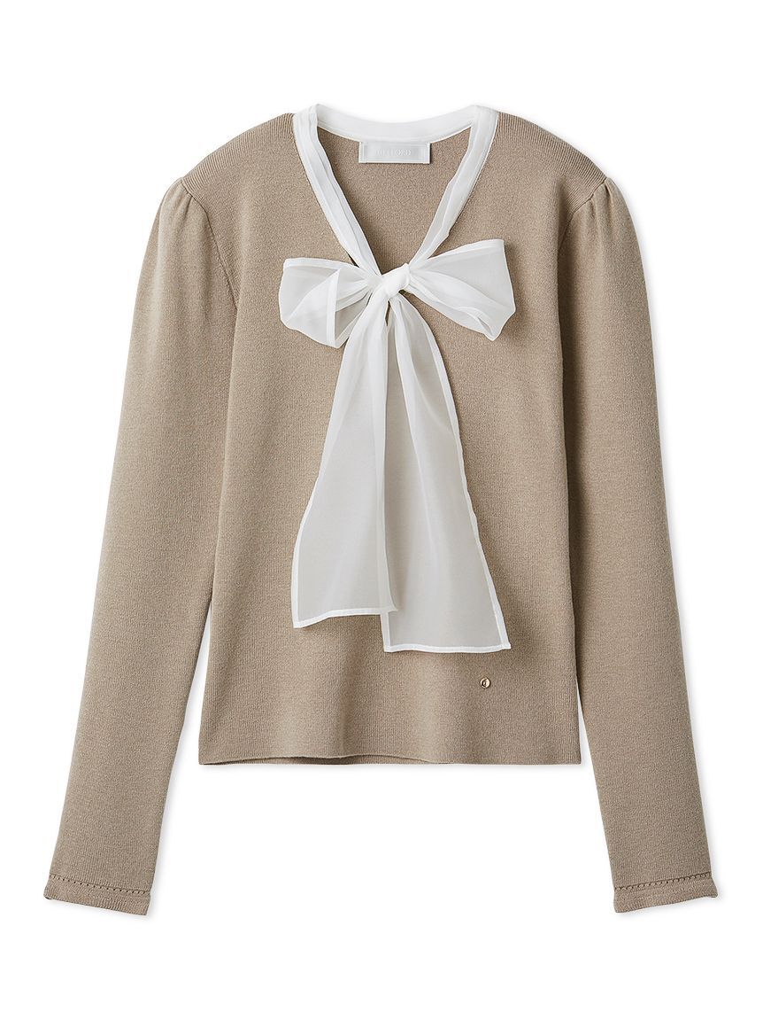 CELFORD「【ウォッシャブル】シルクブレンドボウタイニットプルオーバー」|ニット・セーター|BEG