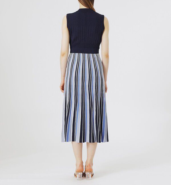  「【ストレッチ】バイカラープリーツライクニットワンピース」|ワンピース|