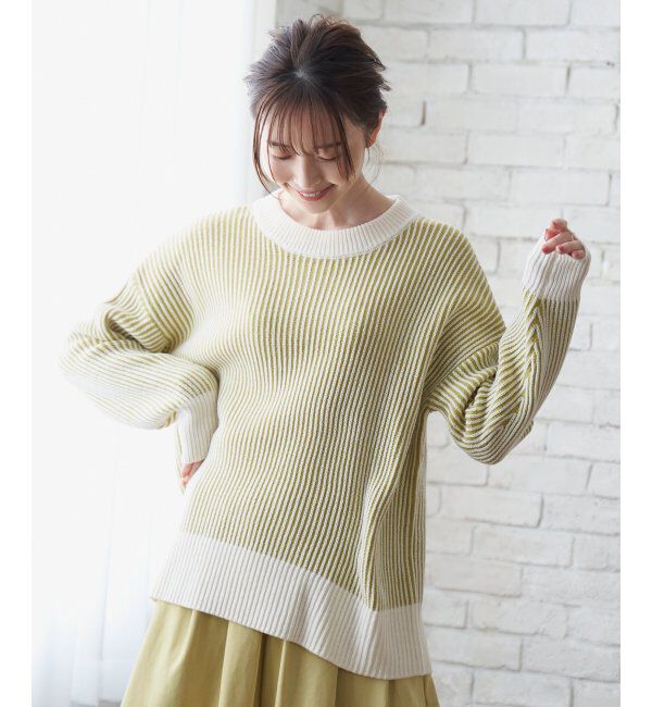 ikka「ストライプ柄ニットプルオーバー」|プルオーバー|