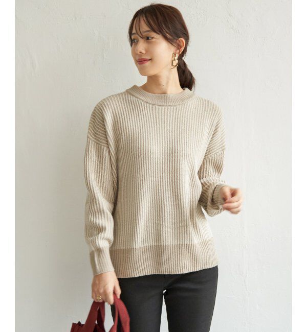 ikka「ストライプ柄ニットプルオーバー」|プルオーバー|ベージュ