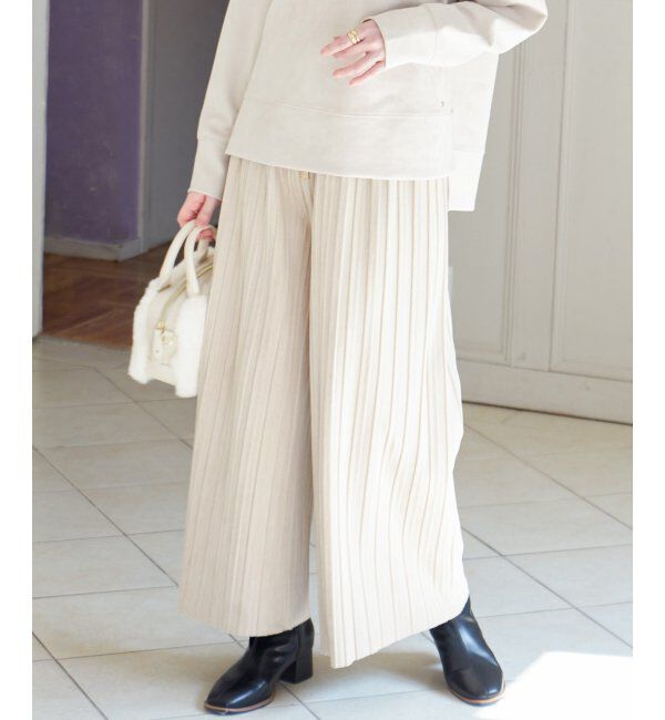 ikka「スエードライクプリーツワイドパンツ」|その他|オフホワイト