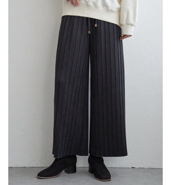 ikka「スエードライクプリーツワイドパンツ」|その他|チャコール