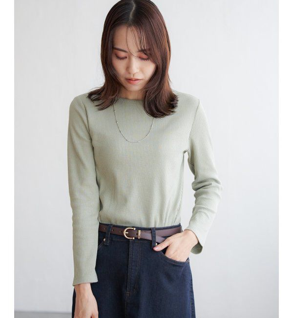 ikka「三角テレコクルーネックプルオーバー」|Tシャツ・カットソー|グリーン