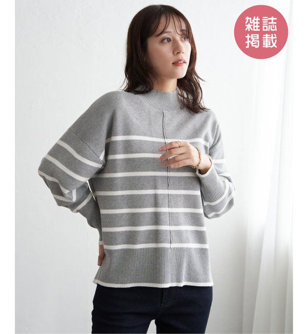 ikka「コットンミックスバックスリットニット」|プルオーバー|グレー