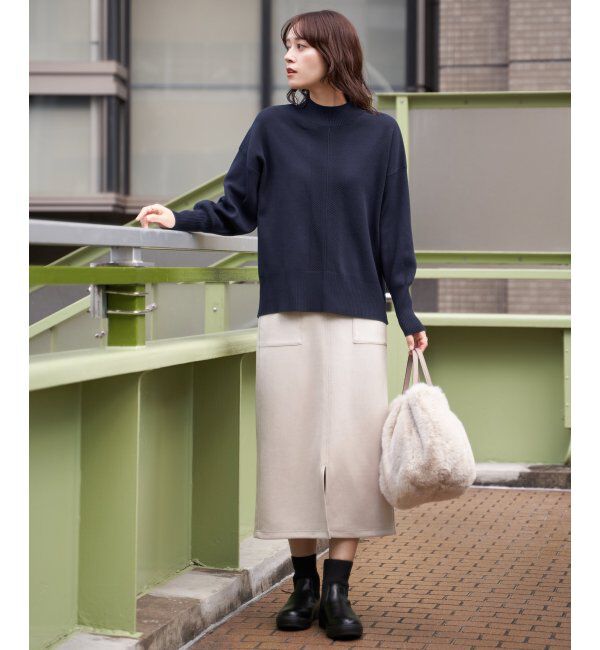 ikka「コットンミックスバックスリットニット」|プルオーバー|