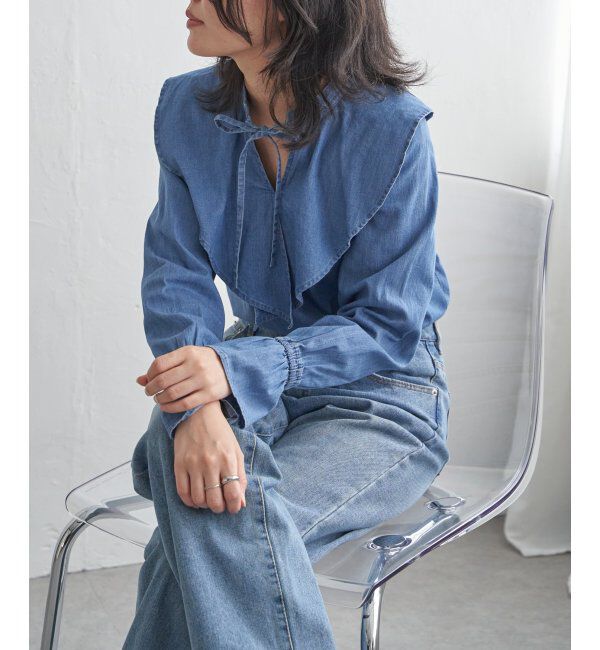 VENCE share style「デニムラッフルカラーシャツ」|シャツ・ブラウス|