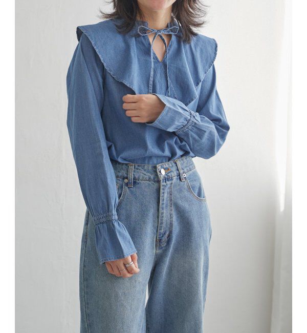 VENCE share style「デニムラッフルカラーシャツ」|シャツ・ブラウス|