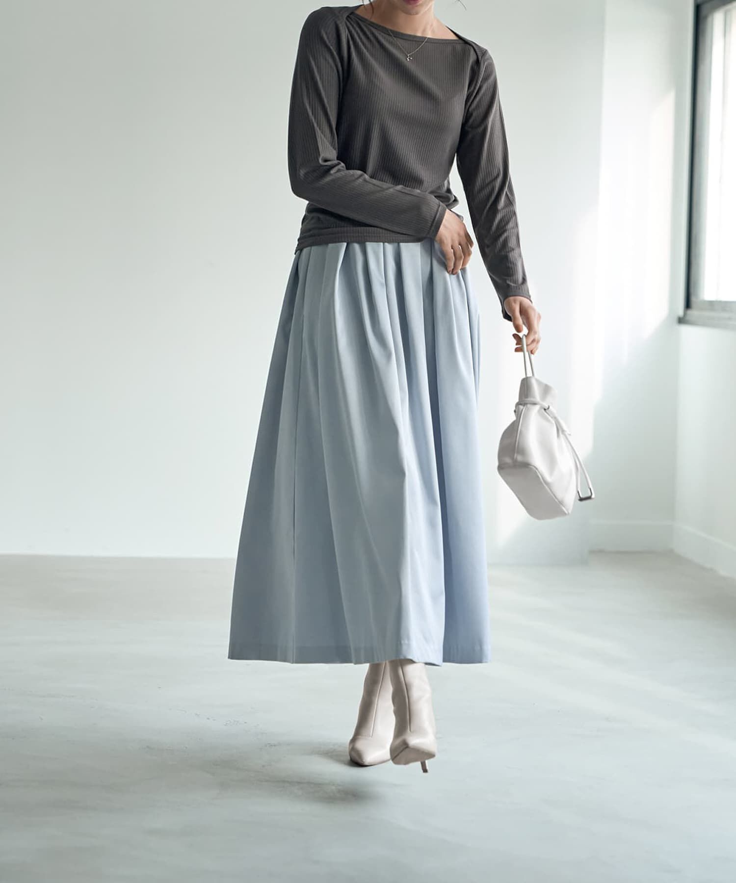 STYLE DELI「とろみワイドリブボートネックトップス」|Tシャツ・カットソー|