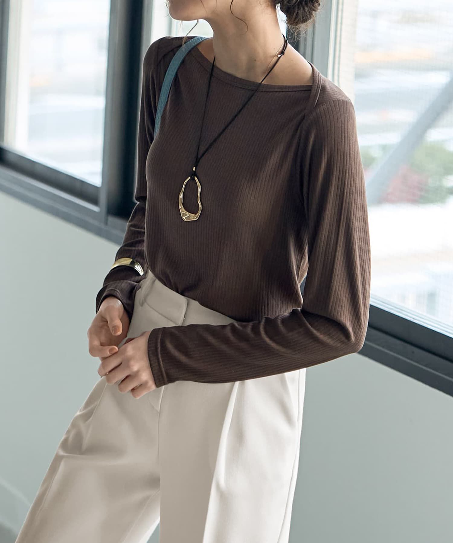 STYLE DELI「とろみワイドリブボートネックトップス」|Tシャツ・カットソー|