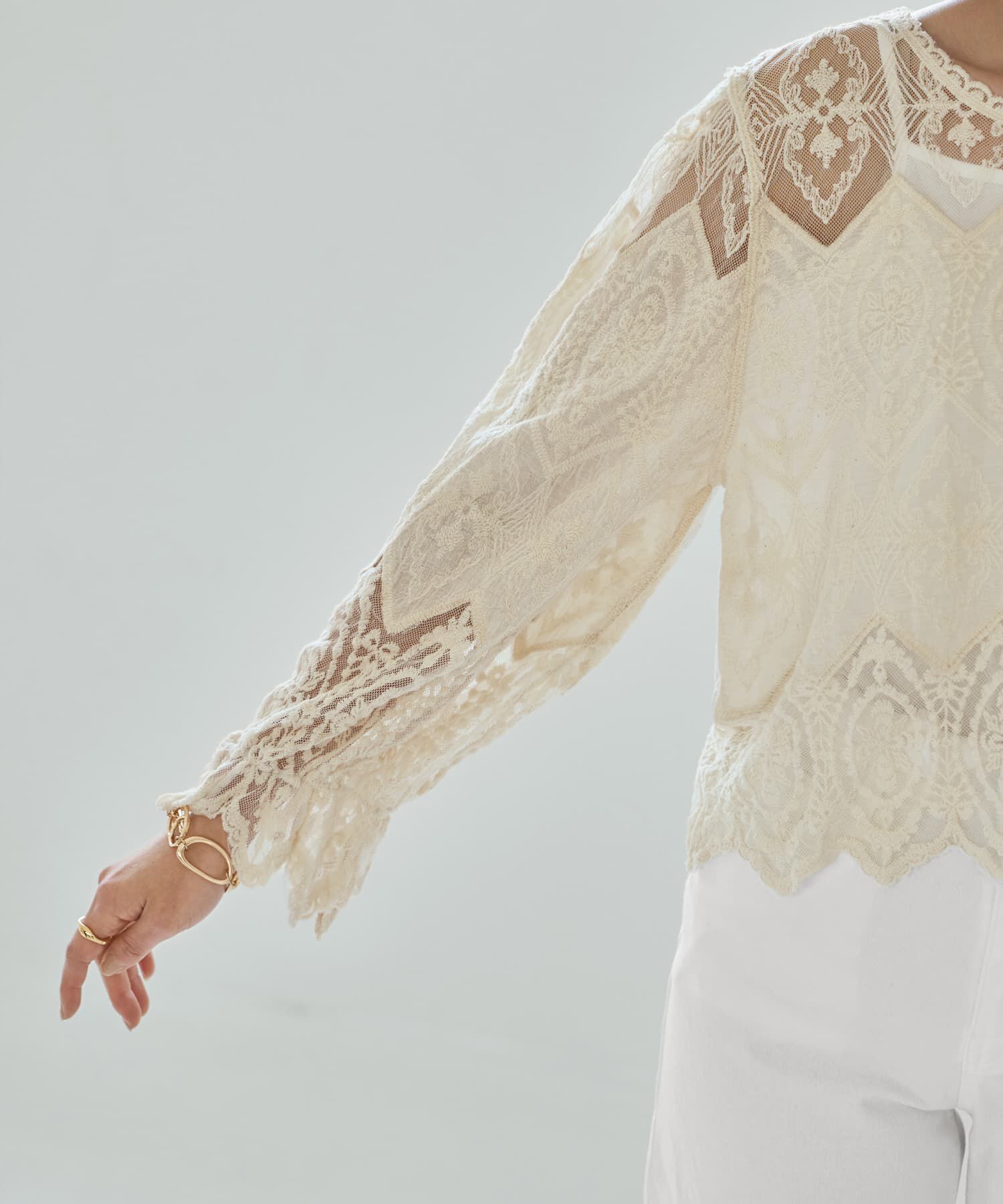 STYLE DELI「ミックスレースのプルオーバーブラウス」|シャツ・ブラウス|