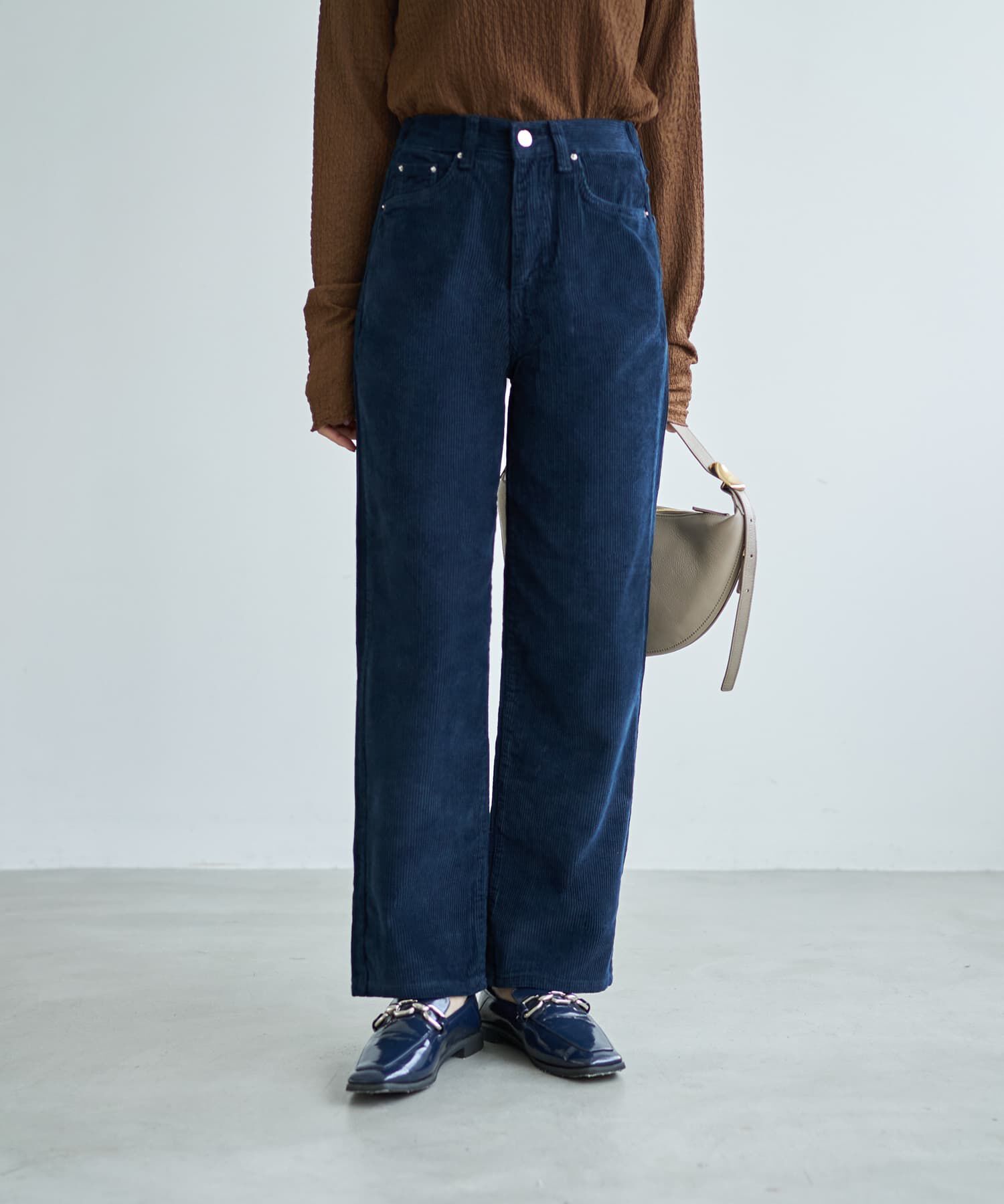 STYLE DELI「コーデュロイセミワイドストレートパンツ」|その他|ネイビー