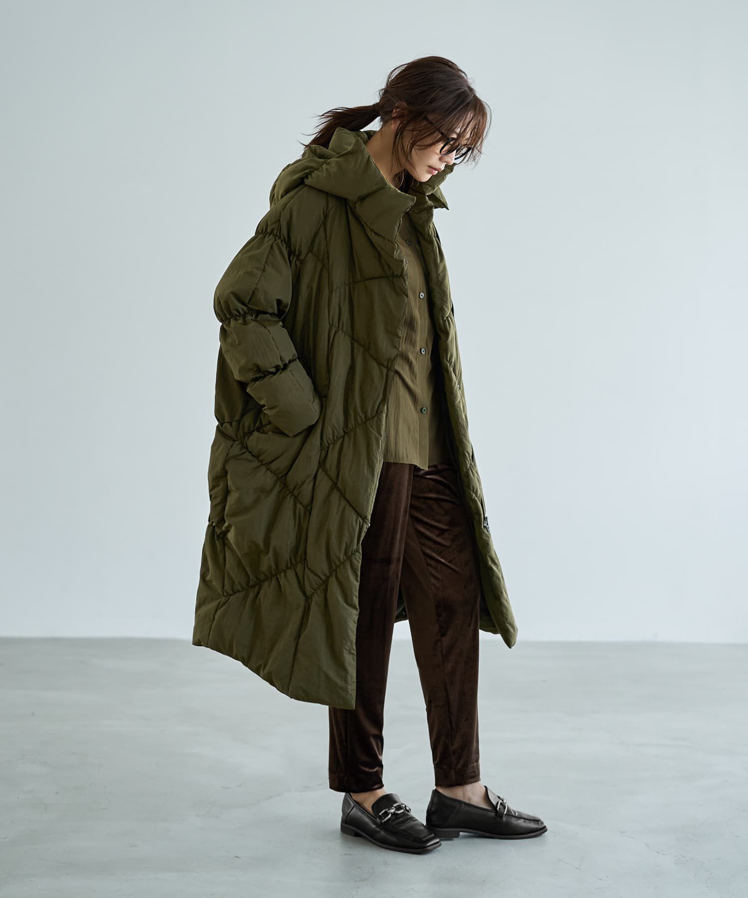 STYLE DELI「【LUXE】暖か軽量◆機能中綿ギャザーロングコート」|ダウン|