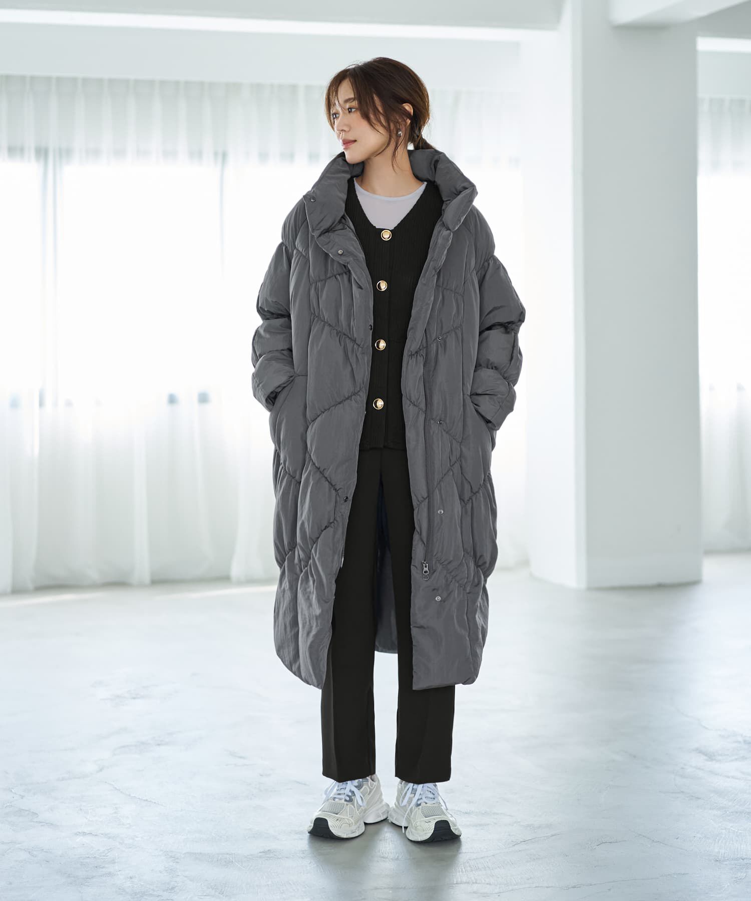 STYLE DELI「【LUXE】暖か軽量◆機能中綿ギャザーロングコート」|ダウン|