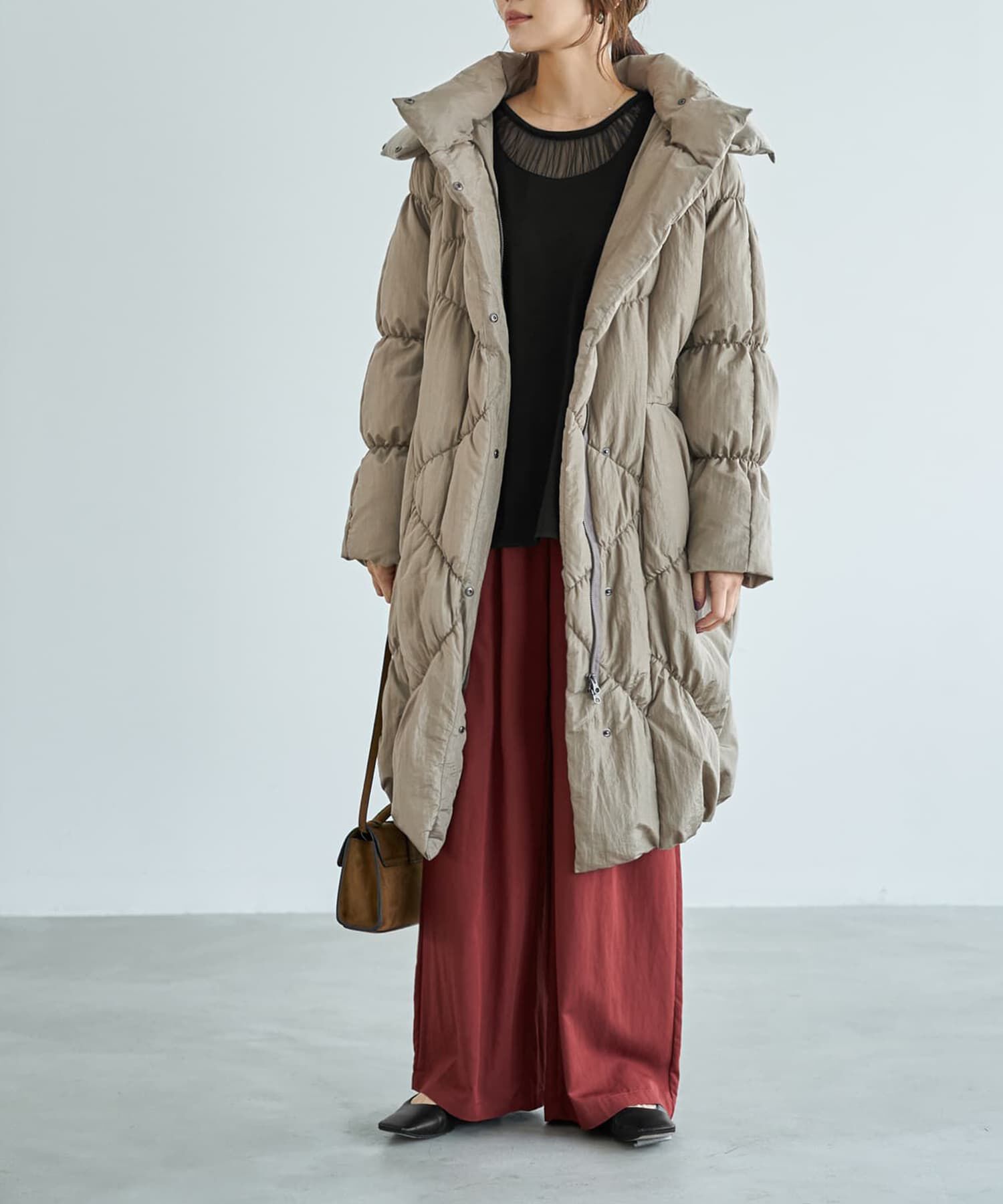 STYLE DELI「【LUXE】暖か軽量◆機能中綿ギャザーロングコート」|ダウン|