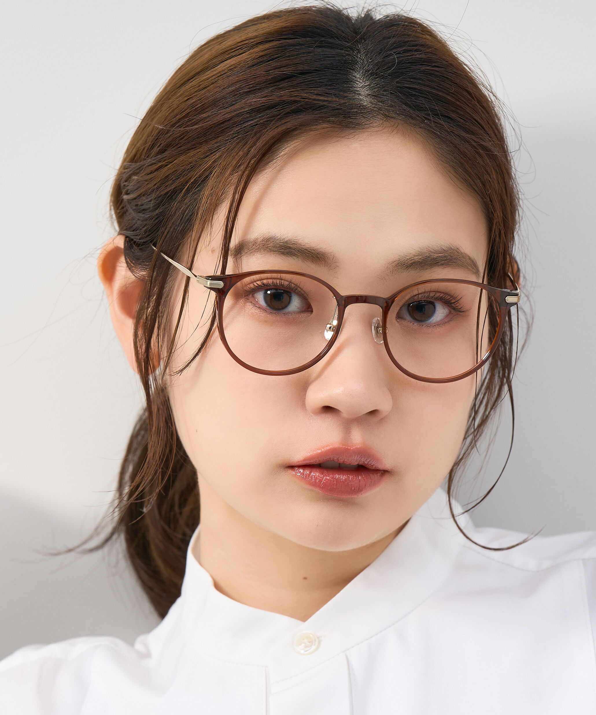  「ボストン型 軽量 メガネ｜ 軽量素材&times;チタン 大人可愛いメガネフレーム レンズ交換券付き」|メガネ|ブラウン