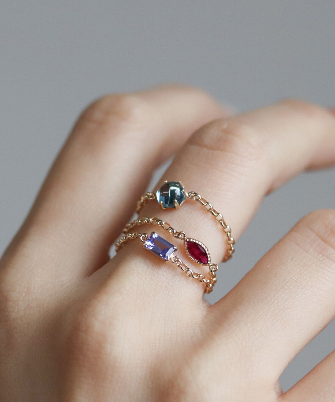  「ブルートパーズ  チェーンリング | K10YG」|リング|