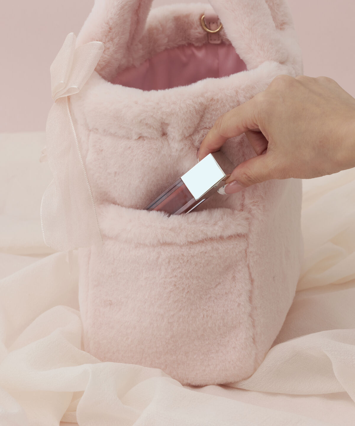 Samantha Vega「シフォンリボンファーハンドバッグ」|ハンドバッグ|